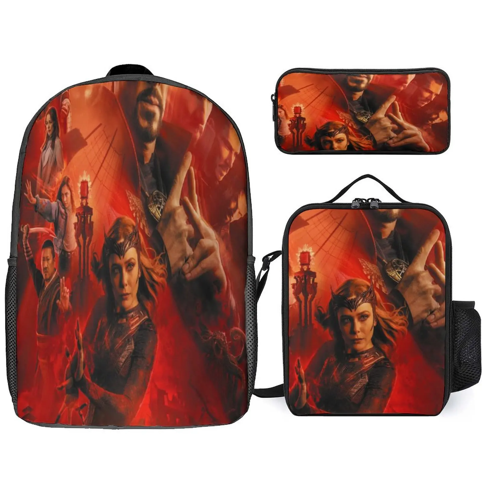 Little Kid Scarlet Witch Canvas Backpack+Shoulder Bag+Pencil Case 3Pcs Set,Fashion Book Bag Classic Backpack for School