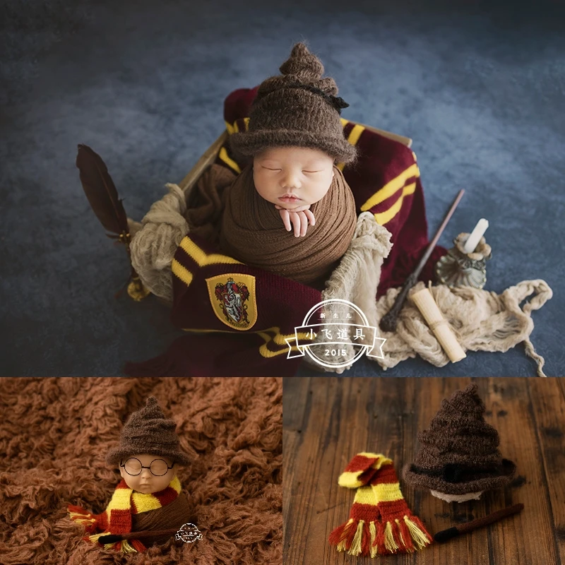 Newborn Magic Stick Hat Photography Props Baby Knitting Scarf 3-peice Set Fotografia Accessories Studio Shooting Photo Props