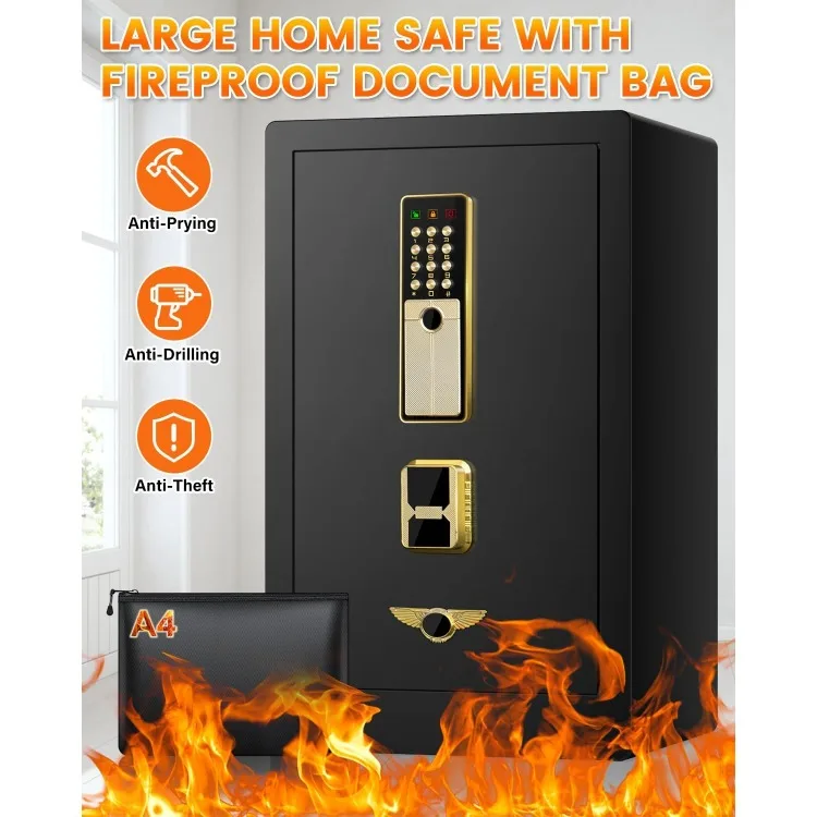 5.1 Cuft Fireproof Safe Box, Home Safe With Fireproof Waterproof Bag, Anti-theft Security Document Safes with Keypad