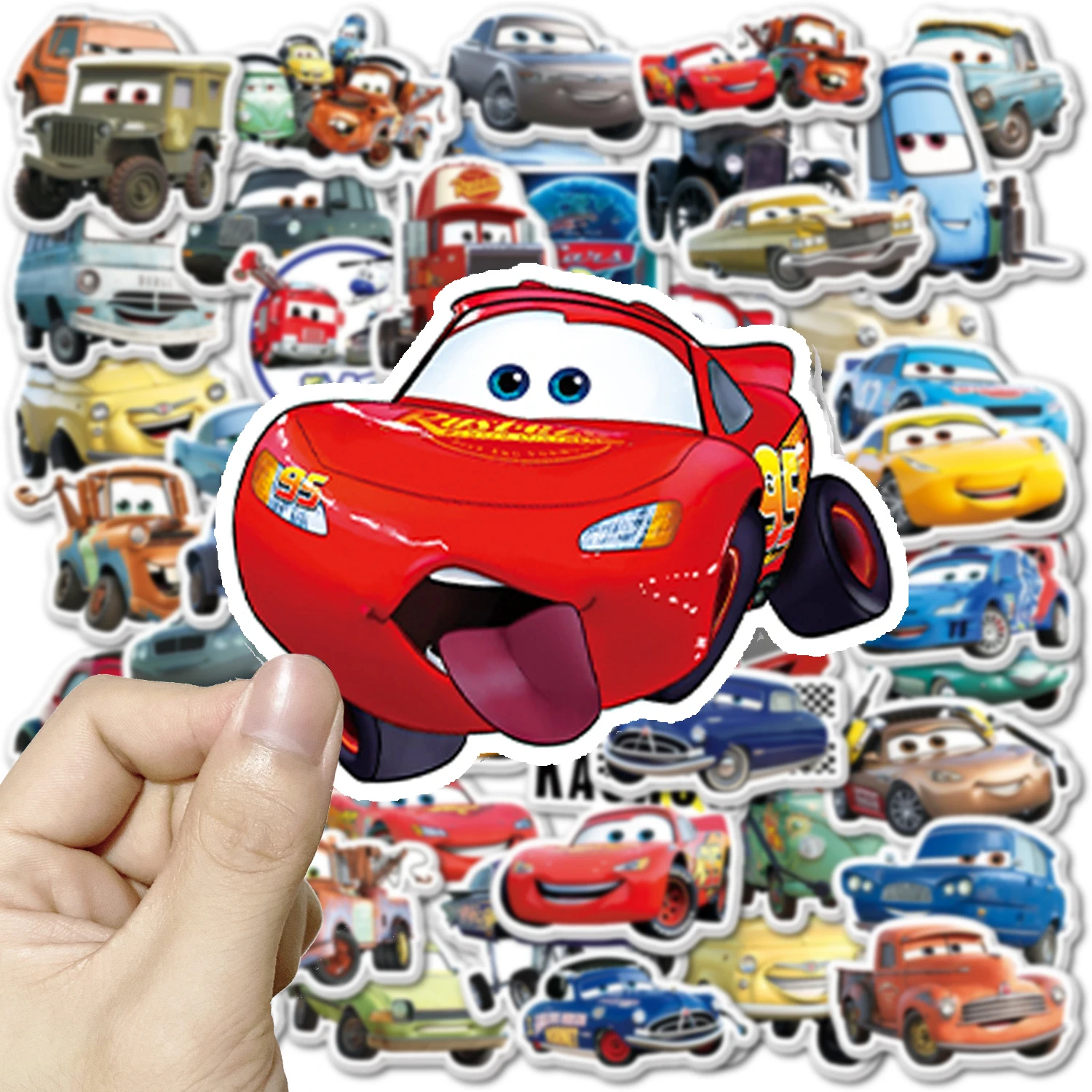 Pegatinas de dibujos animados de Rayo Mcqueen, pegatinas de Disney para álbum de recortes, nevera, Maleta, monopatín, Graffiti, impermeables, 10/50