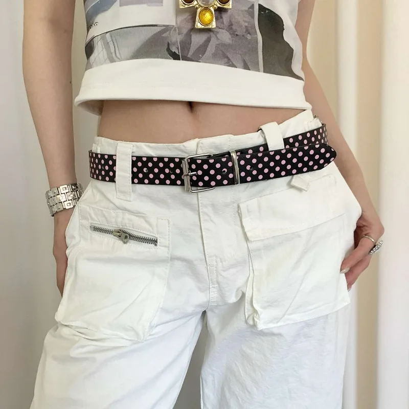 Korean Style Sweet Spicy Star Pattern Women's Belt Retro Goth Grunge Metal Buckle Belts Aesthetic Millennial Pink PU Leather