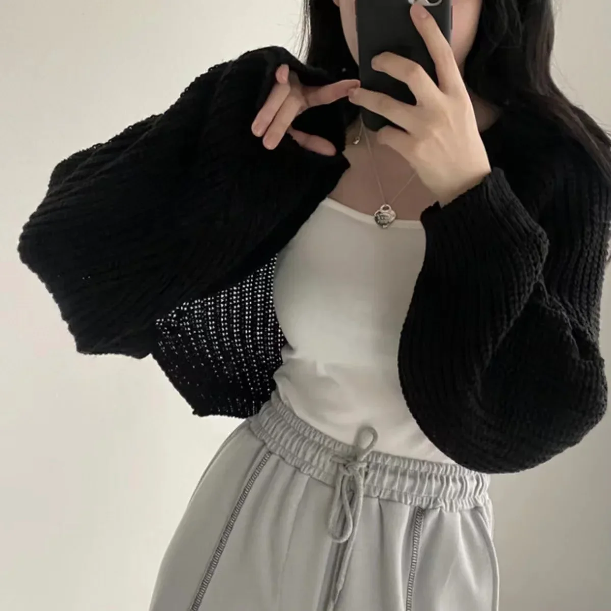 Women Open Front Shrugs Long Sleeve Cardigan Sweaters Fall Winter Knitted Cropped Coat Short Shawl Pullover Tops Y2K Streetwear