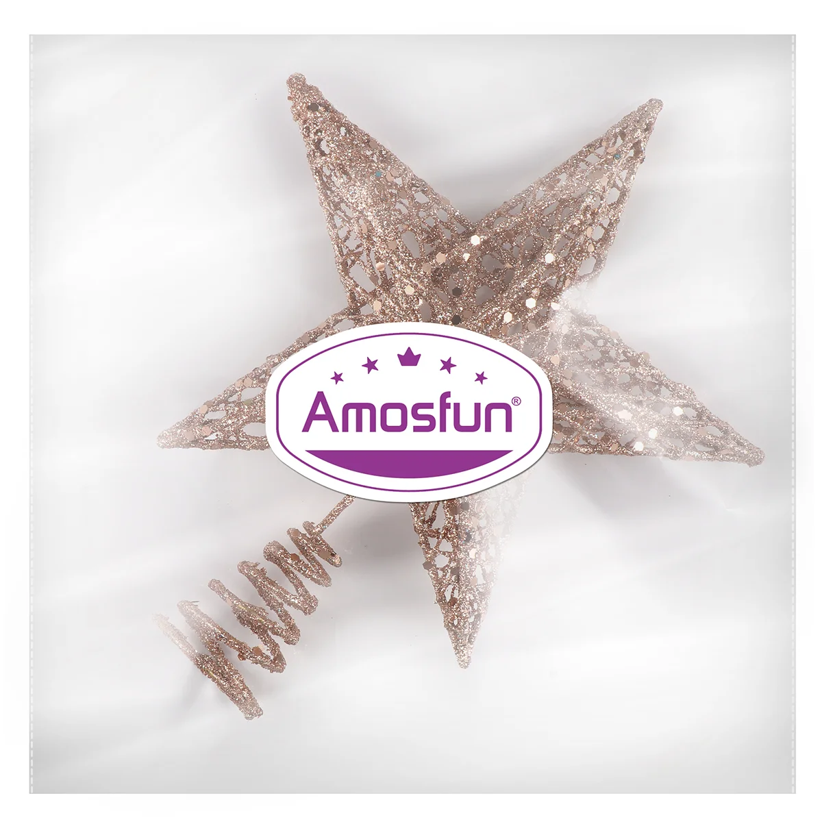 Amosfun 20 ซม.ต้นคริสต์มาสเหล็ก Star Topper ระยิบระยับเครื่องประดับตกแต่งต้นคริสต์มาส (Rose Gold)