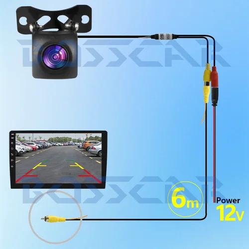 Imagen 2 del producto BOSSCAR AHD 1920x1080P Cámara de visión trasera de coche Full HD Visión nocturna 170 °   Lente ojo de pez Cámara delantera de marcha atrás para vehículo C828