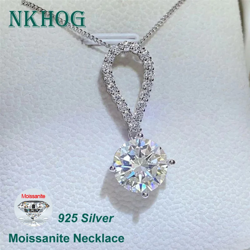 NKHOG 1/2/3/5CT Moissanite Necklaces 925 Sterling Silver Au750 Plated Pendant For Women Girls Party Bridal Gift Fine Jewelry GRA