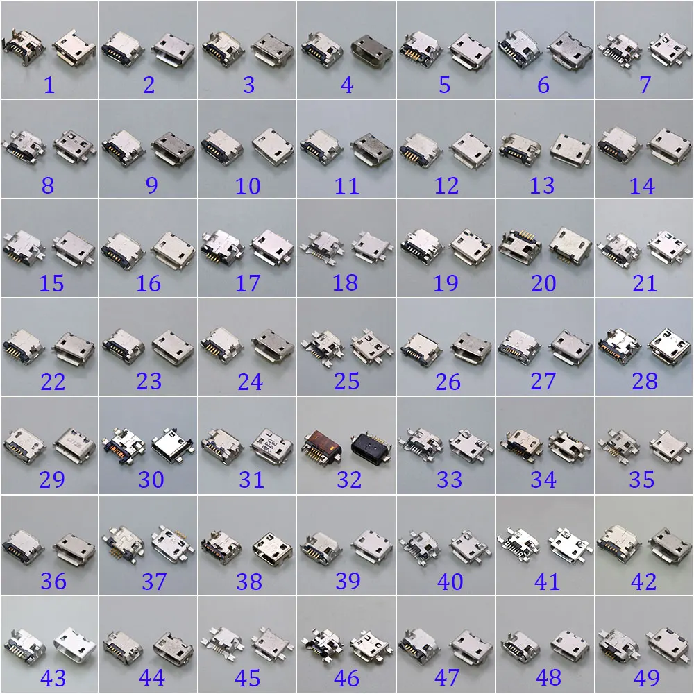 50 Models Micro USB Charging Connector 5 Pin Jack Port USB Socket Dock For Samsung/Huawei/Xiaomi/Lenovo/Vivo/OPPO/Huawei Etc