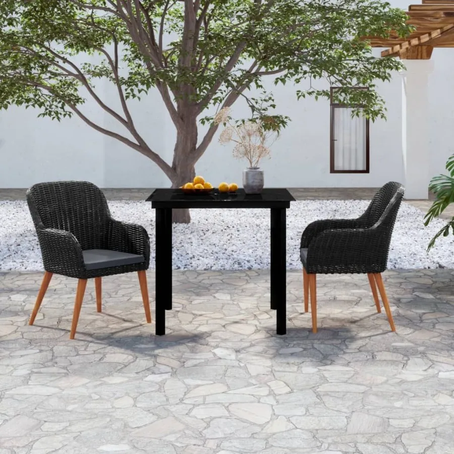 

3 Piece Patio Dining Set with Cushions Black