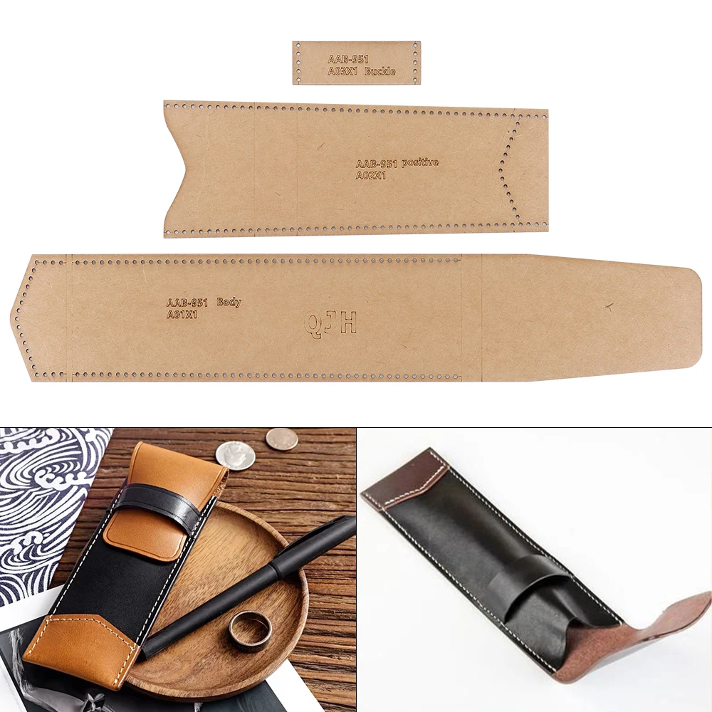 1 Set Modische Stiftetuis, Business-Stifttasche - Kraftpapier-Vorlage, DIY Leder Handarbeit - Nähvorlage mit Löchern