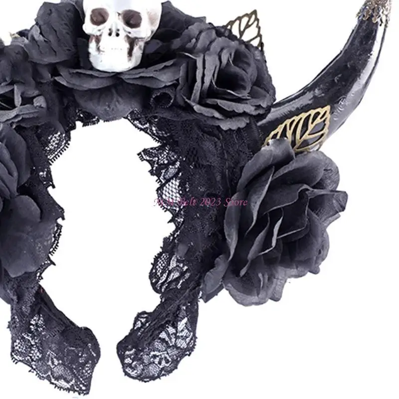 

49ME имитация овечьего рога, сделай сам, обруч для косплея, искусственный бычий рог с цветочным декором в виде черепа, материалы