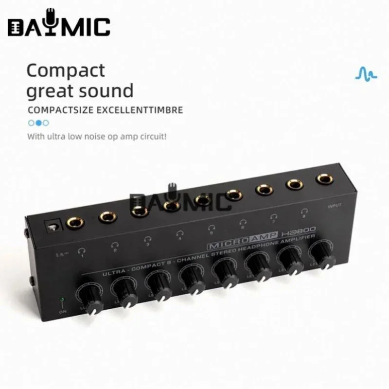 Mini Headphone Amplifier 8 channels Stereo portable Earphone amp Ha800 Audio Amplifier with headphone for studio show