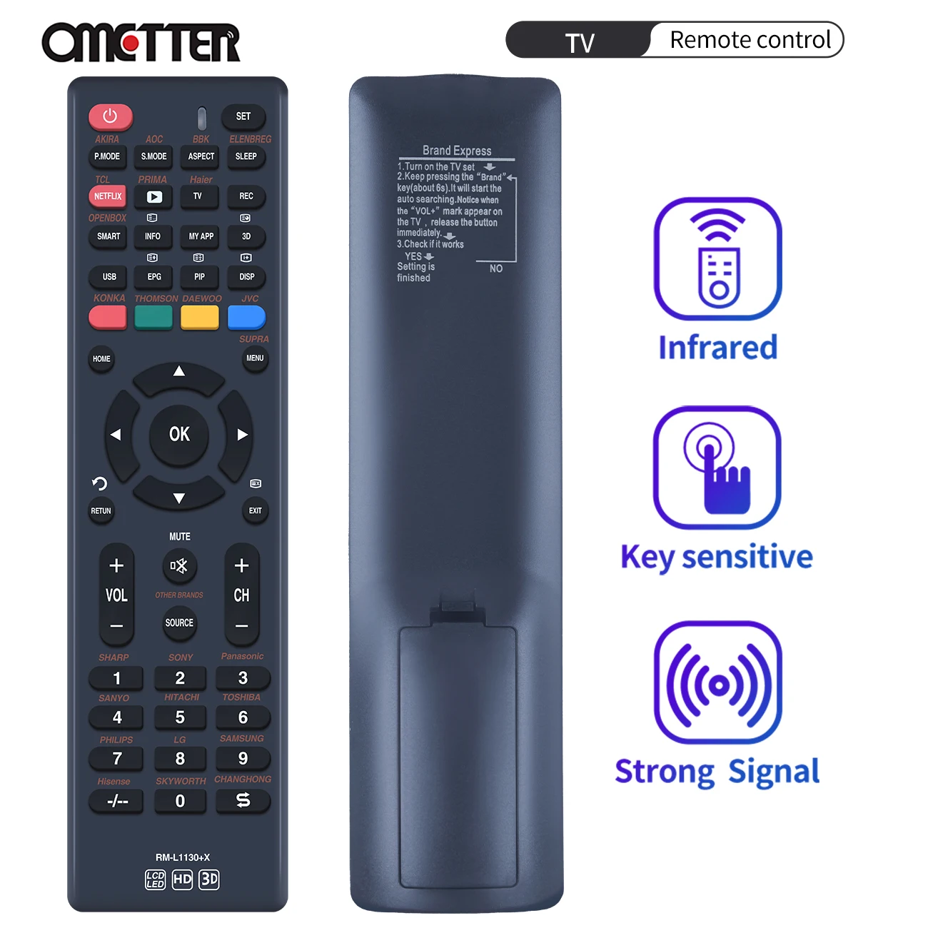 New RM-L1130+X Universal LCD Smart TV Remote Control For DAEWOO AKIRA AOC BBK ELENBREG PRIMA OPENBOX THOMSON JVC SUPRA