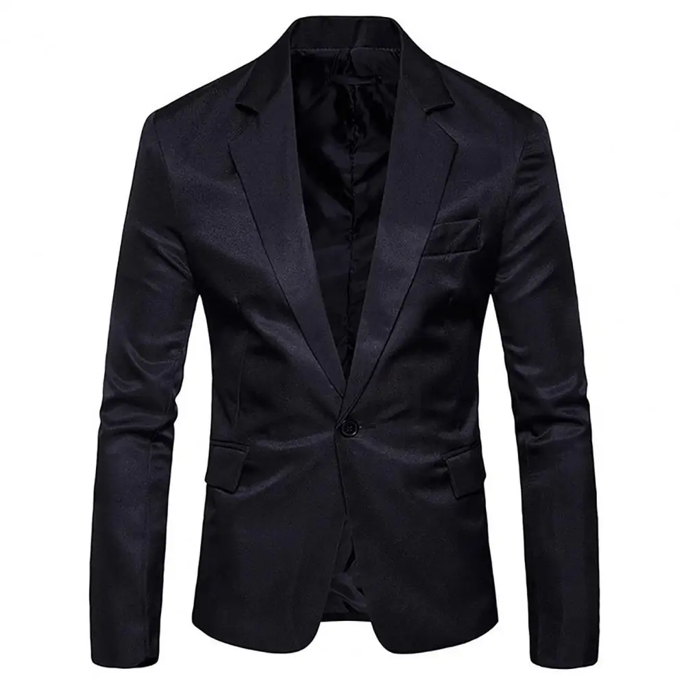 2024 Men Blazer Solid Color Single Button Slim Fit Turndown Collar Pockets Suit Coat Autumn Winter Sexy One Button Suit Jacket