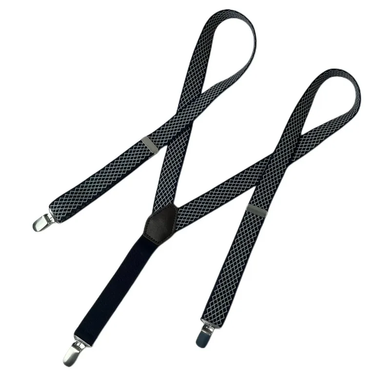 Mens Boys Womens Suspenders One Inch Jacquard Elastic Adjustable Y Back 3 strong Clips