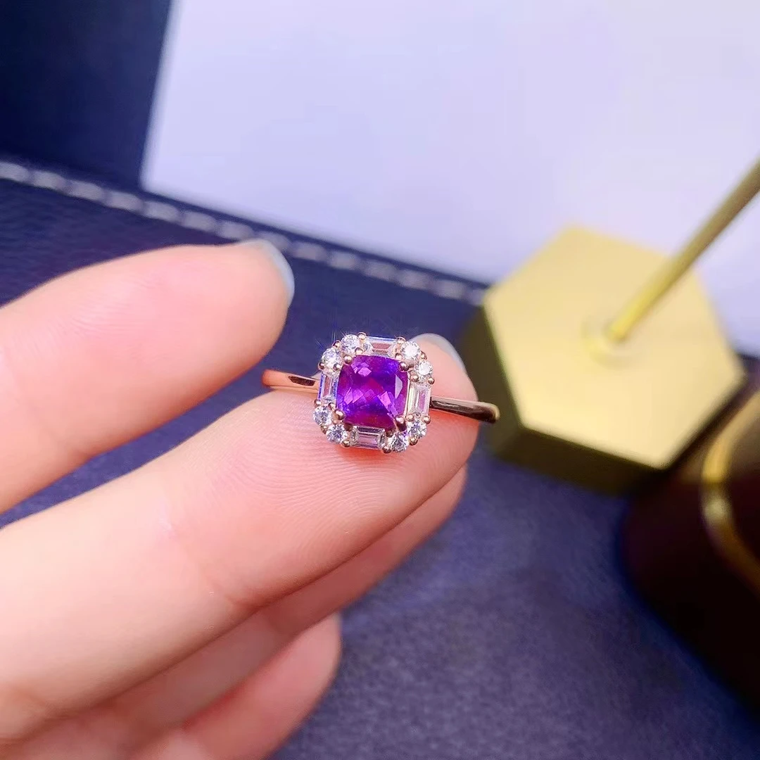 الكلاسيكية الأحجار الكريمة خاتم الخطوبة للمرأة 5 مللي متر الأميرة ساحة قطع الجمشت الطبيعي الدائري الصلبة 925 الفضة جمشت مجوهرات #2