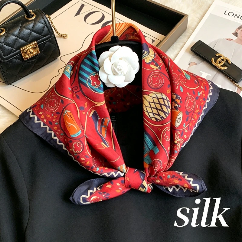 Hot Sale Premium Printed Baotou Square Scarf Multifunctional Mulberry Silk Cotton Headdress Bag Ornament Embellished Silk Scarf