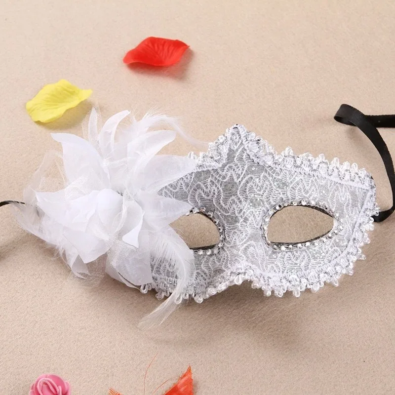 

10pcs Girl Lady Princess Rhinestone Lace Flower Side Mask for Party Birthday Club Bar Carnival Christmas Halloween Festival