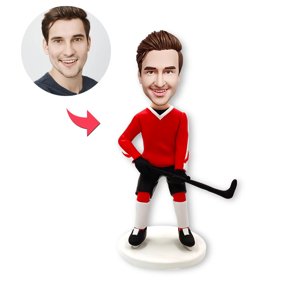 

Custom Bobblehead Hockey Player In Red Red Clothes Custom Bobblehead With Engraved Text,personalized Bobbleheads Figures