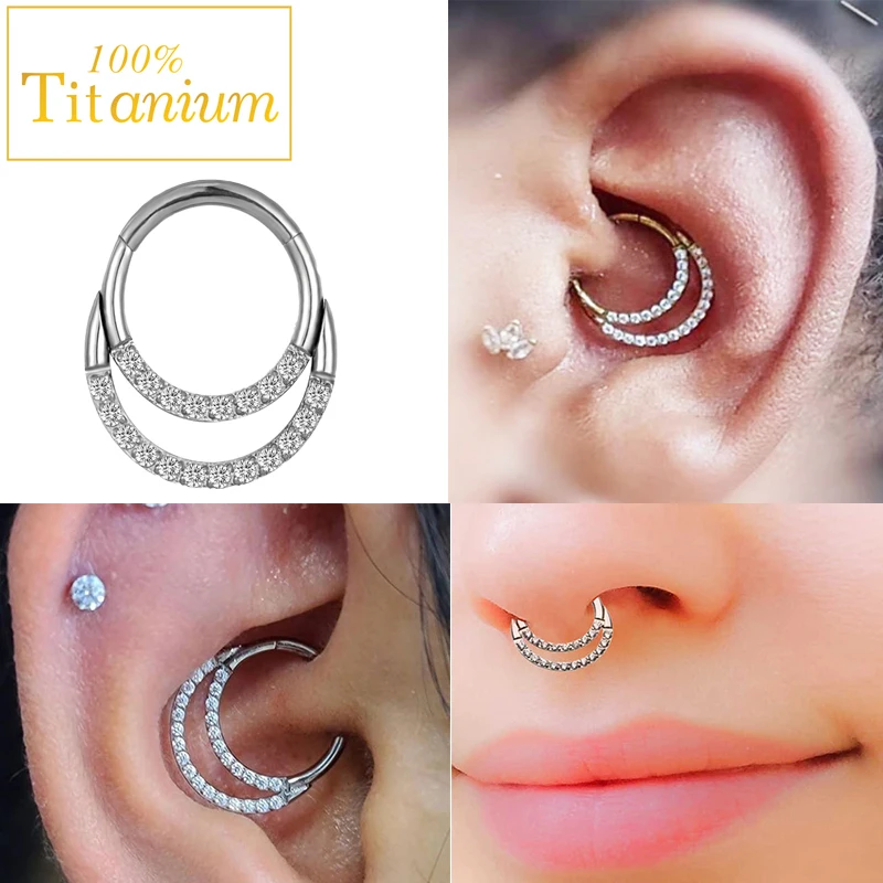 G23 Titanium Piercing Septum Hoop Earrings Zircon Nose Ring Hinged Segment Clicker Ear Helix Tragus Cartilage Conch Body Jewelry