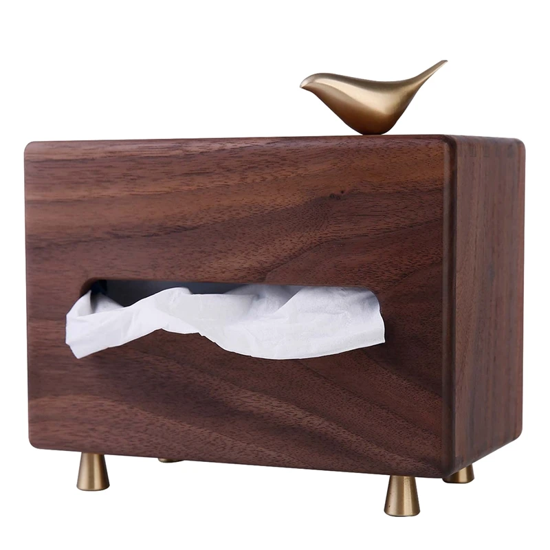 Retro Black Walnut Brass Foot Tissue Box Living Room Coffee Table Decor Rectangular Tissue Box Pumping Paper Tissue Tube