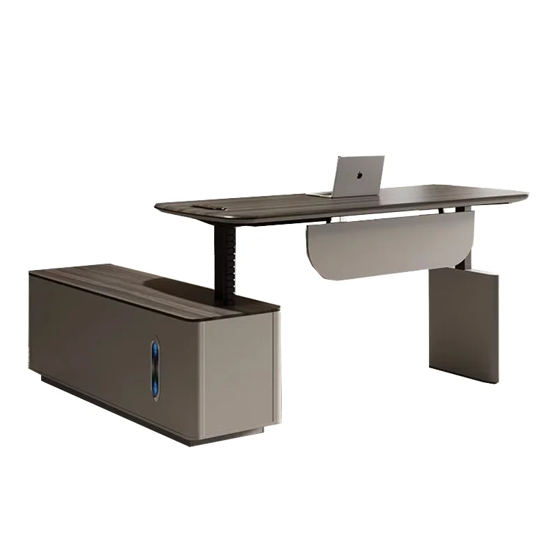 

Modern Light Luxury Office Computer Desk with Smart Dual Motor Electric Height Adjustment Simple Wood Style Boss Panel