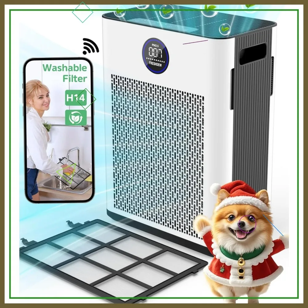 

Умный очиститель воздуха Wi-Fi для больших помещений до 2300 футов2, HEPA-фильтр, сверхтихий, 22 дБ, удаляет пыльцы дыма