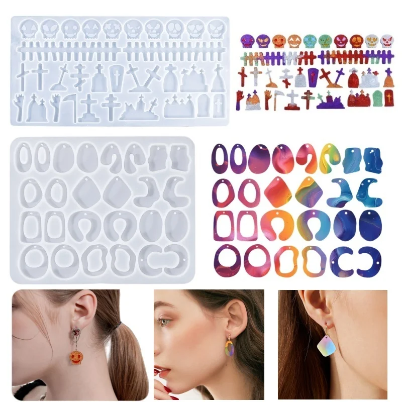Geometric Irregular Earring Silicone Mold DIY Halloween Pumpkin Cross Keychain Pendant Crystal Epoxy Resin Molds Jewelry Making