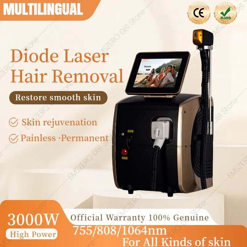 

3000W Face 808nm Diode Laser Hair Removal Machine Alexandrit Permanent Painless Physical Underarm Body Care Depilation Equipment