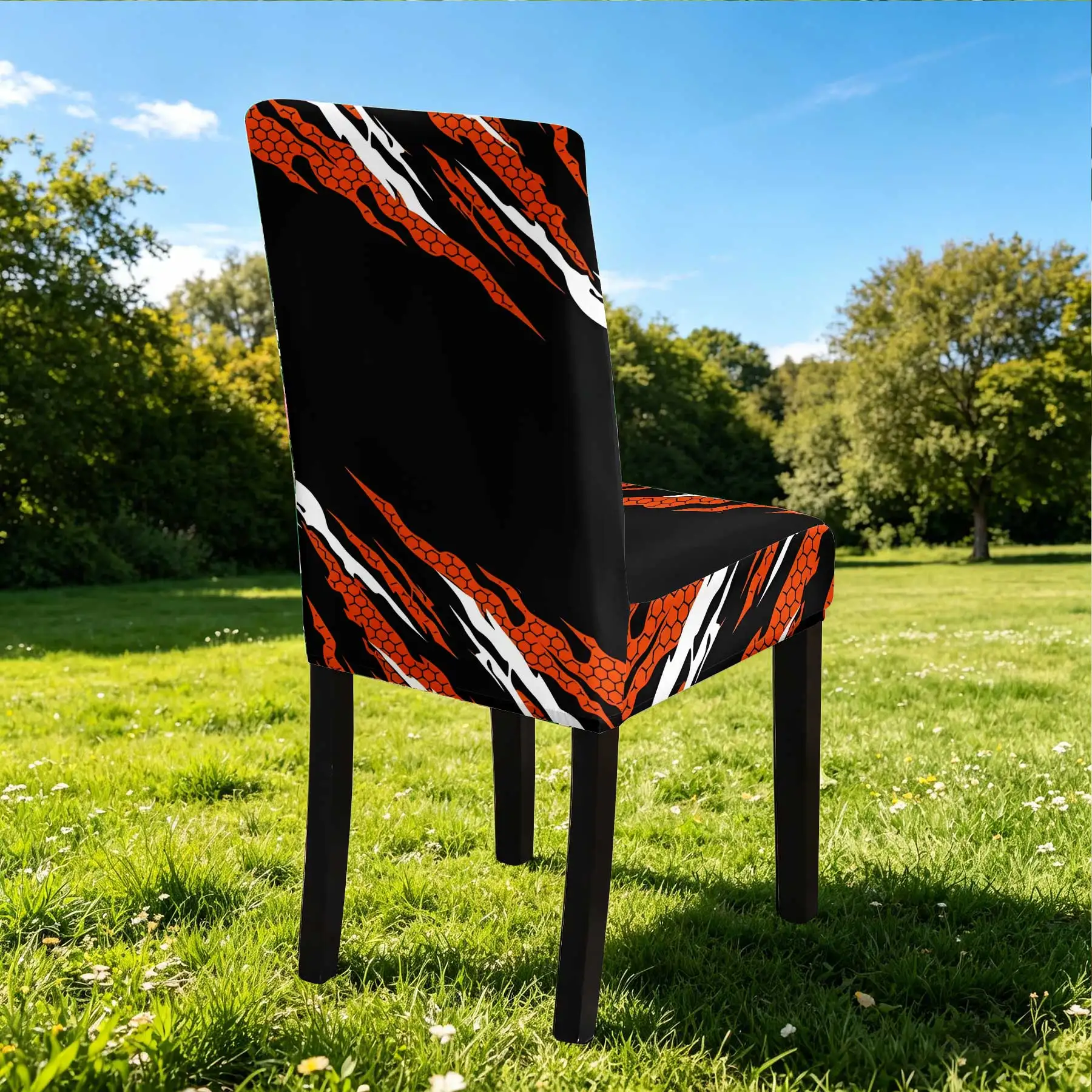 2026 Summer Outdoor Chair Cover, Dynamic Tiger Stripe Print Elastic Full - Coverage Chair Slipcover, Washable