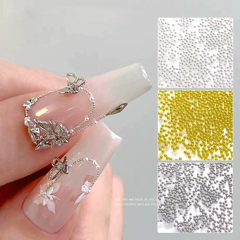 ステンレス鋼キャビアビーズネイルアート混合サイズ合金ゴールド/シルバーガンビーズネイルチャーム 0.8-3 ミリメートルマニキュアマイクロボール装飾