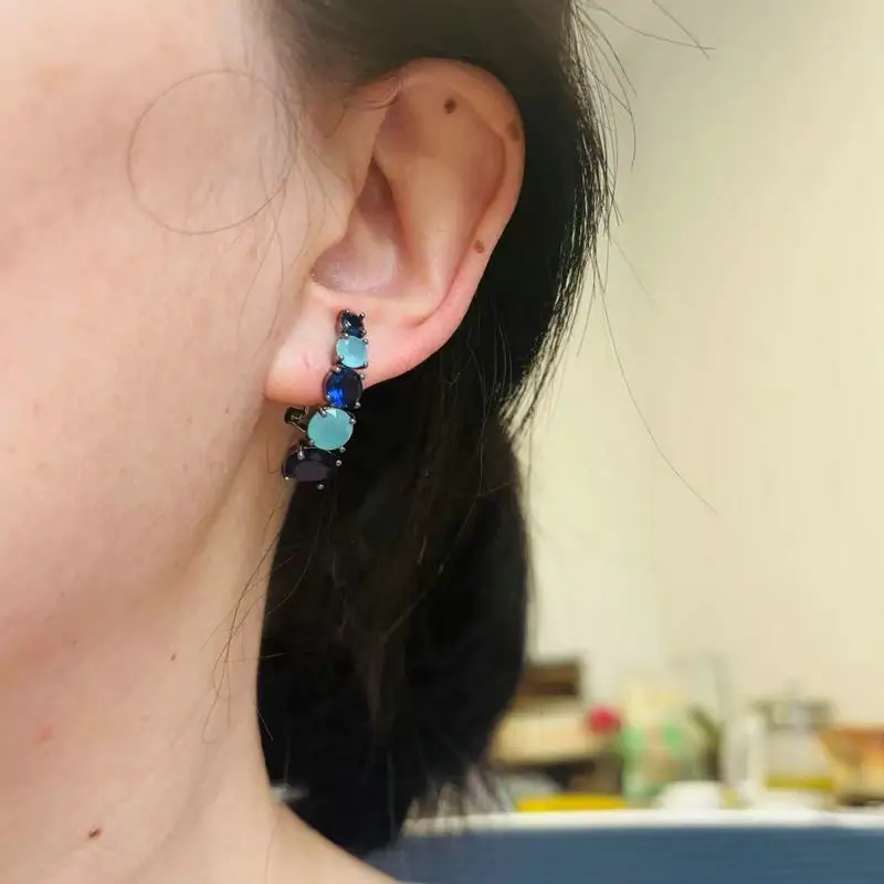 Bilincolor Fashion Cute Blue Cubic Zirconia Earring for Women With English Lock on the Back