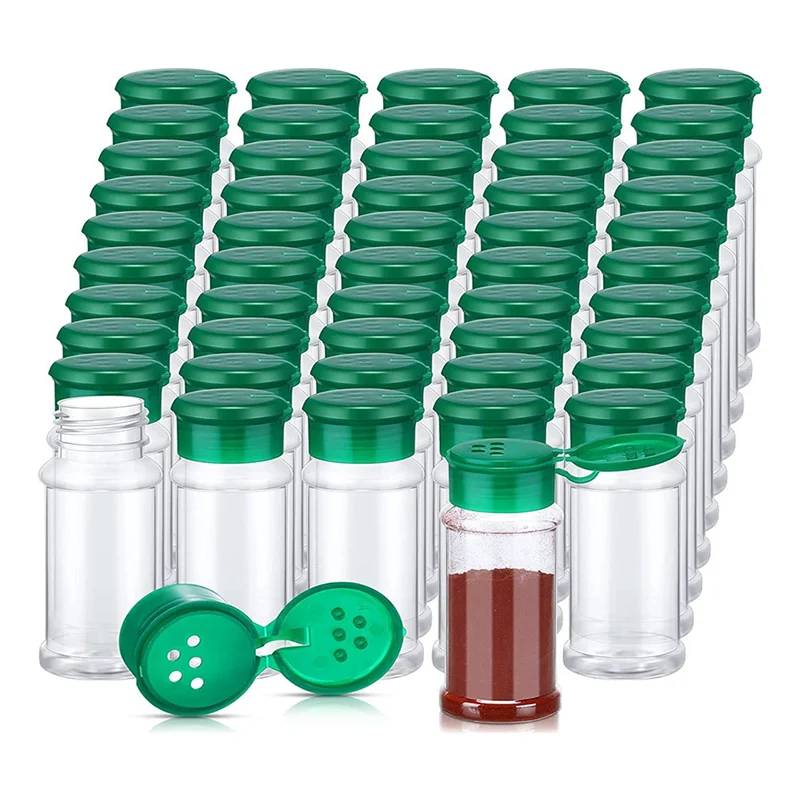 

50Pcs Plastic Spice Jars with Shaker Lids Spice Containers Plastic Spice Bottles Seasoning Shaker Jars 3.3Oz/100Ml Green