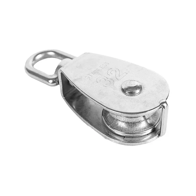 10 Pcs Stainless Steel Wire Rope Crane Pulley Block M32 Lifting Crane Swivel Hook Single Pulley Block Hanging Wire Towing Wheel