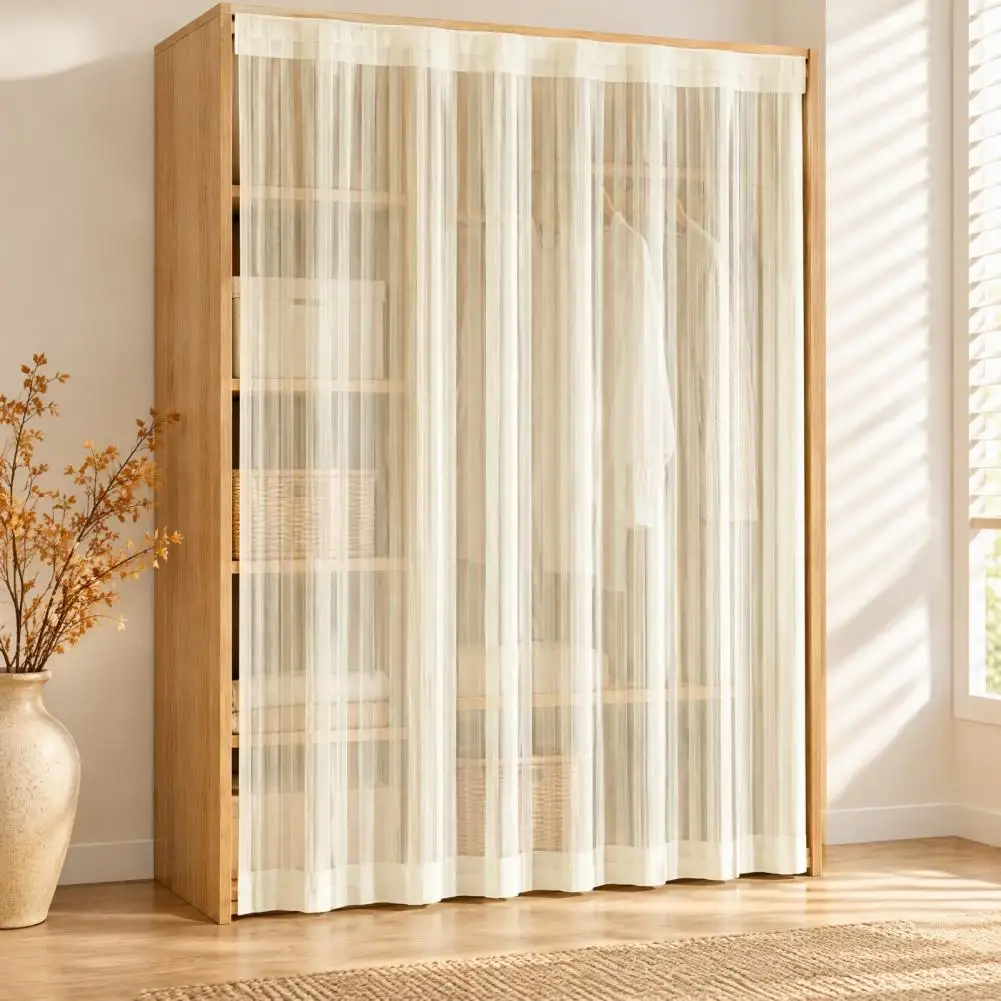 Self Adhesive Closet Curtain, Sheer Door Curtain, Privacy Closet Drape, Light Filtering Gauze Curtain with Hook-And-Loop Strip