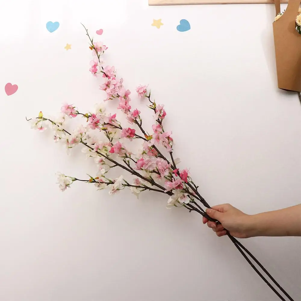 4-pronged Cherry Blossom Branches Simulated False Flower Branches Room Branches Silk Flowers Wedding Decors Fake Cherry Blossoms