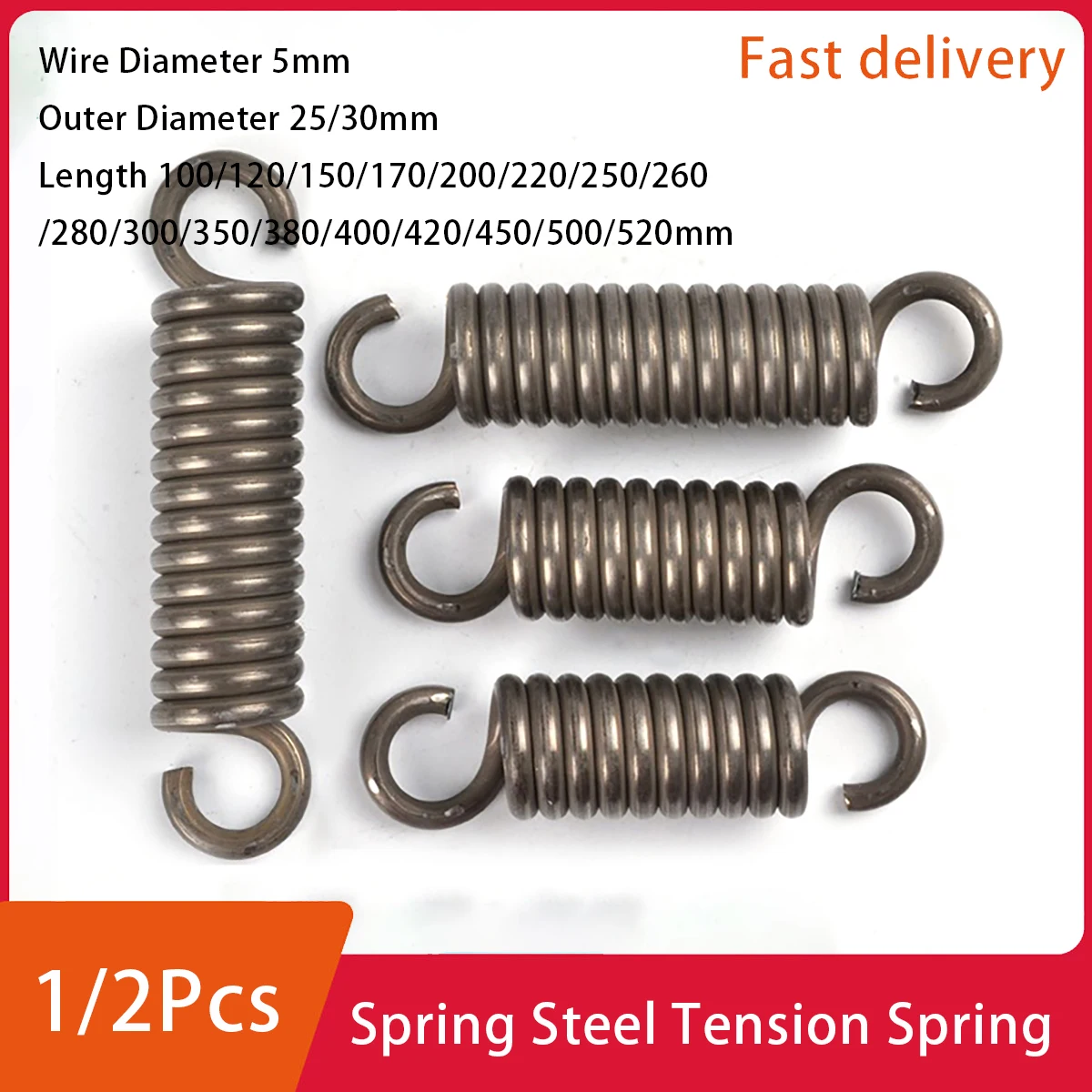 

1/2Pcs Spring Steel Tension Spring Bold Accessory Part Hook Strong Wire Diameter 5Mm Outer Diameter 25/30Mm Length 100/550Mm