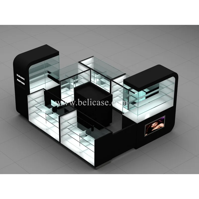 custom，Hot Sale Perfume Kiosk Design Perfume Booth Luxury Perfume Glass Counter Jewelry Shopping Mall Showcase Kiosk Shop