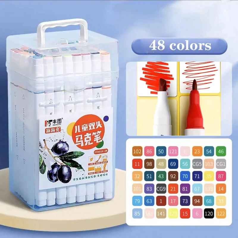 

Bucket Double Headed Marker 12/24/36/48 Color Watercolor P[en For Children's Painting Graffiti Washable Water-based Paintbrush