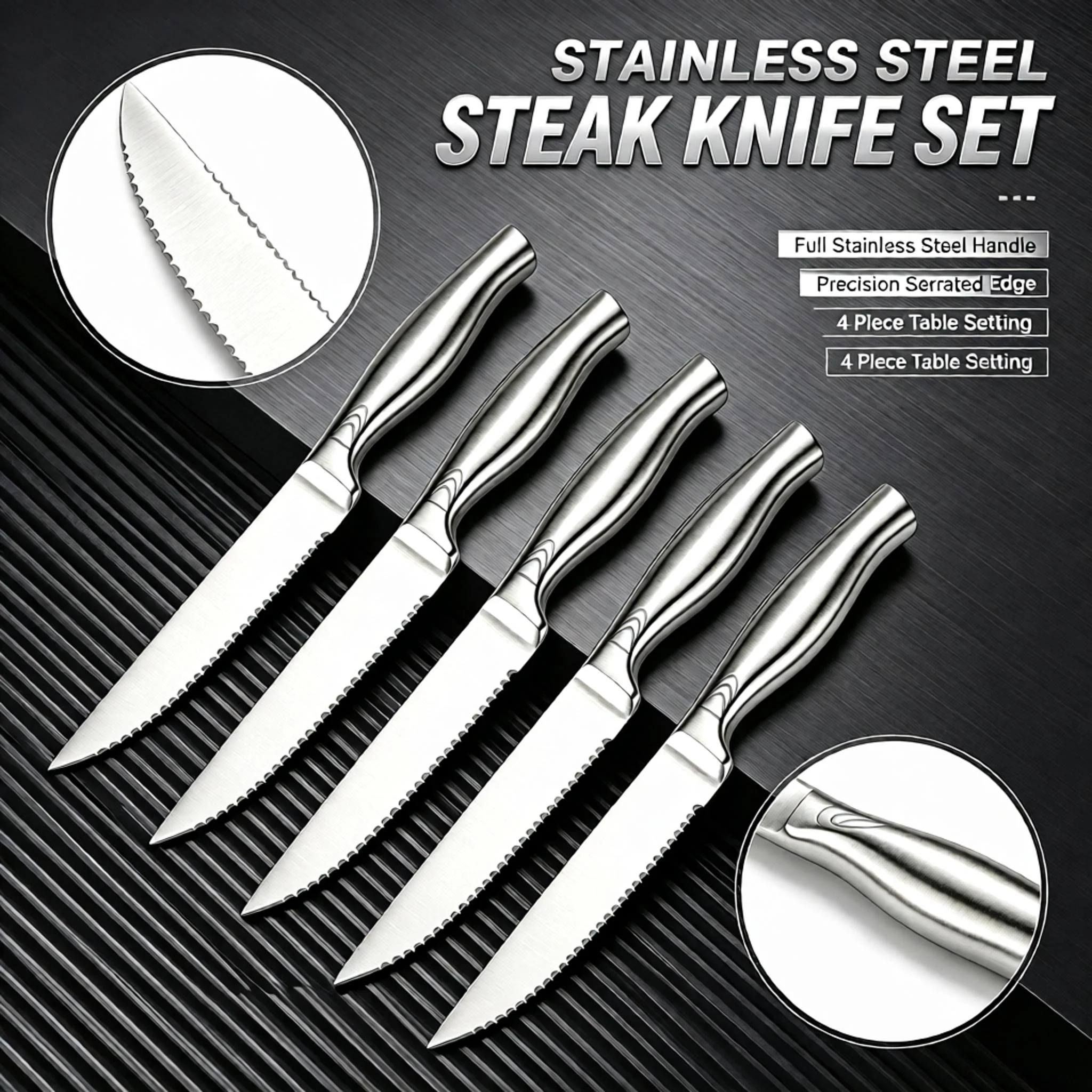 1/4/6/8-Piece Steak Knife Set Kitchen Integrated Bread Knife Stainless Steel Handle - Serrated Blade - Dinner Knife - High-End