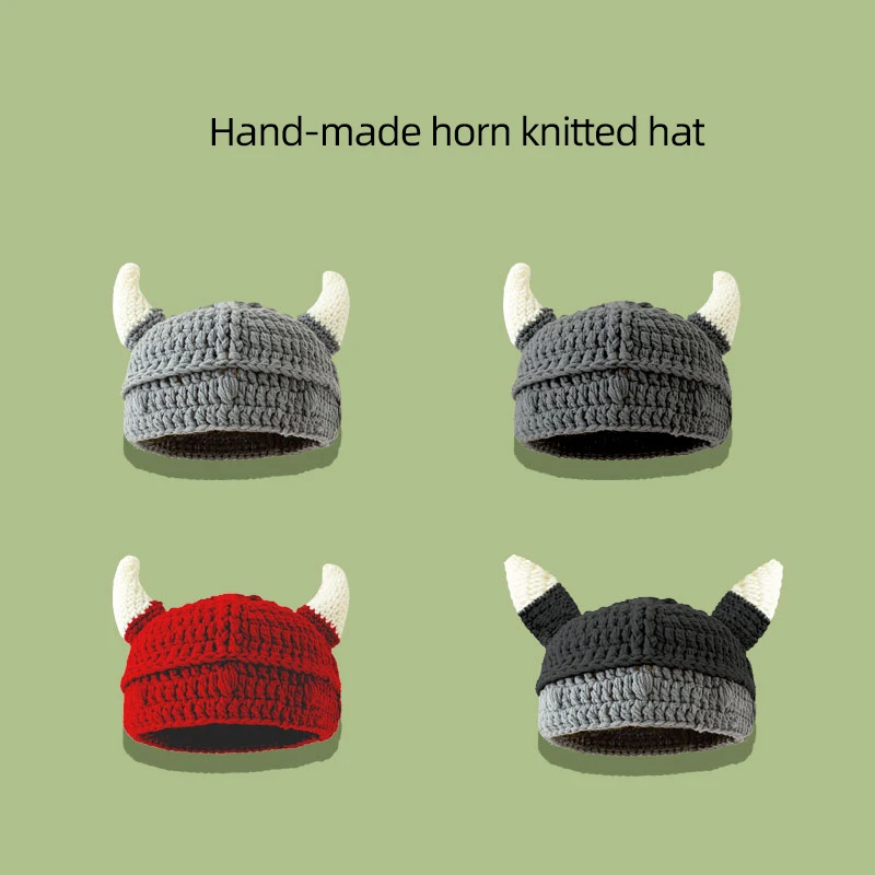 Fun Winter hat Ladies Male role Play anime Wool hat Creative Cute horn knitted hat pure handmade winter hat girls Boys hat