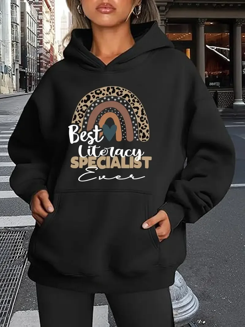 Women Plus Size Literacy Specialist Hoodie Teacher Appreciation Sweatshirt Best Educator Graphic Boho Chic Literacy Coach Outfit