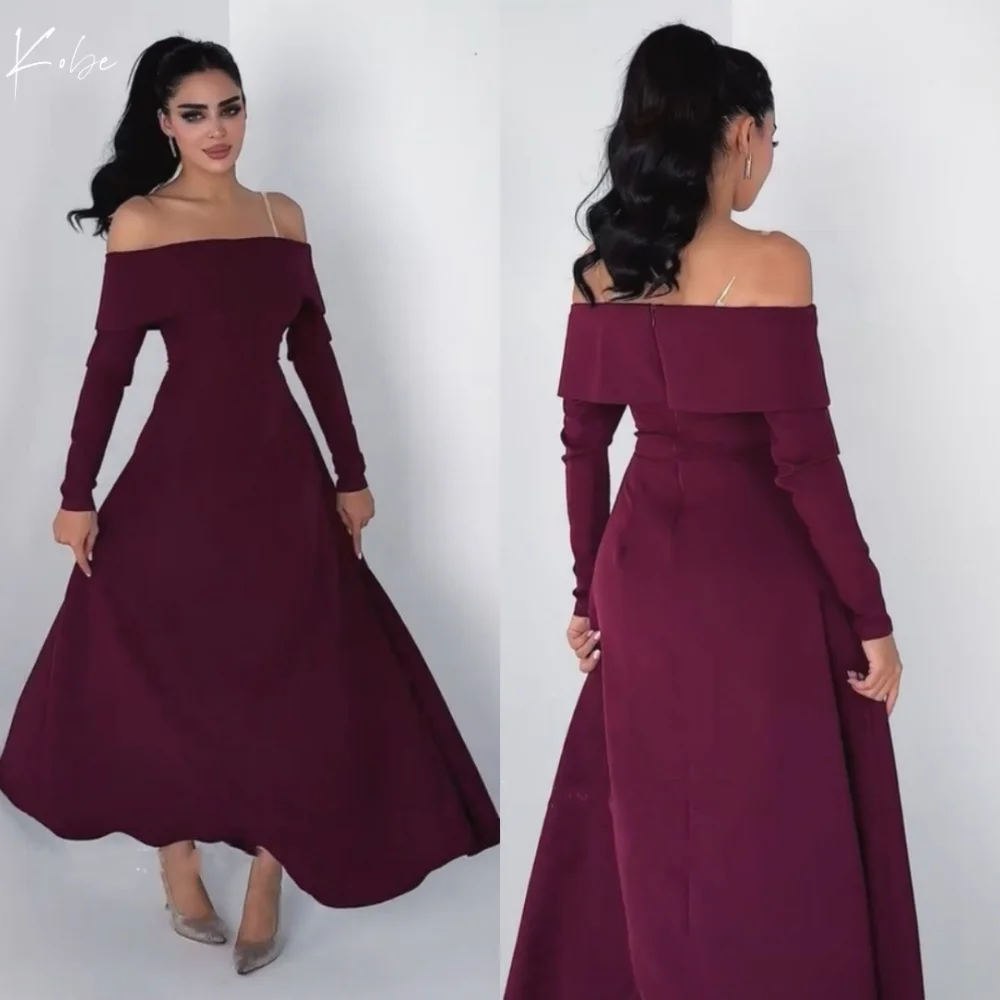 

Kobe Rose Red Four-Way Stretch Prom Dress A-line Wedding Dresses Long Sleeves Ankle-Length vestidos de noche Customized 2025