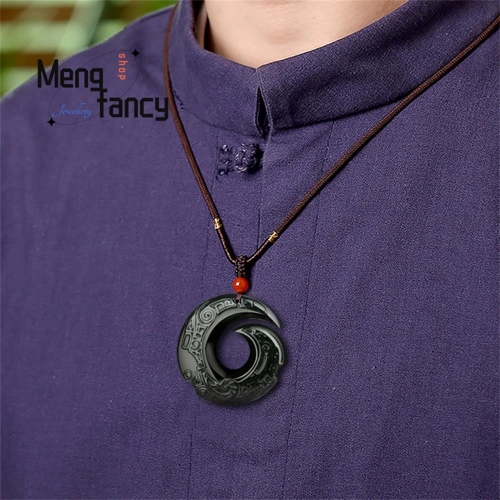 Natural Hetian Green Jade Turn The Tide Pendant Retro Charms Fashion Men Women Amulet Mascots Fine Jewelry Luxury Holiday Gifts