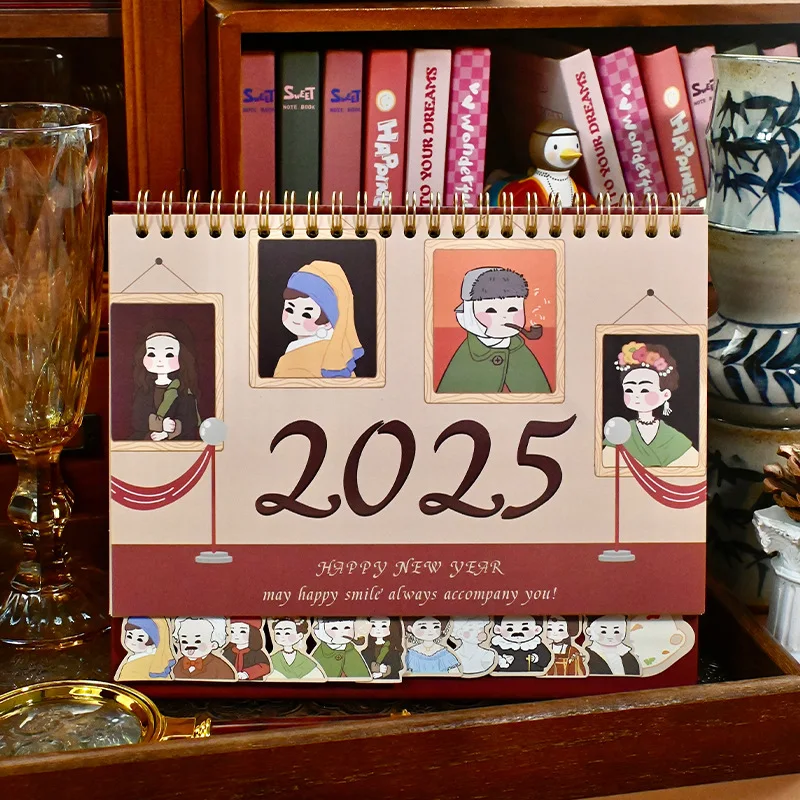 2024.09-2025.12 Calendar Cute Retro Hall of Fame Calendar with Index Label Daily Planner Work Schedule Memo Desktop Decoration