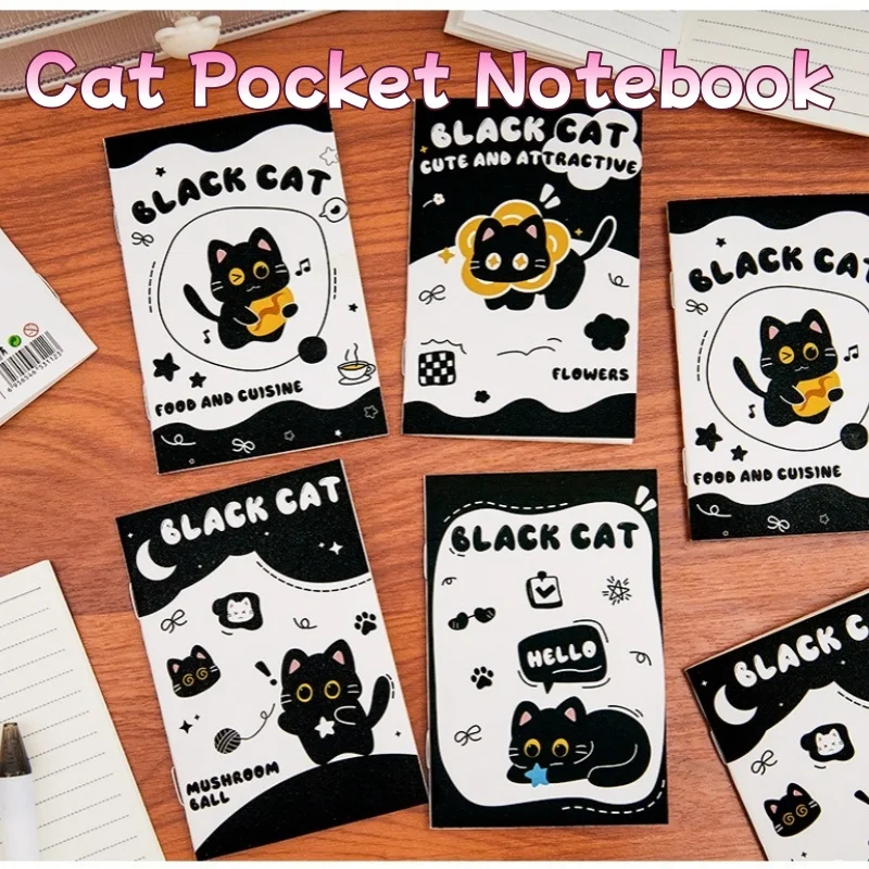 Softcover Memo Notebook Mini Black Cat for Students Pocket Lined Cute Journal Portable Book Gifts School Stationery