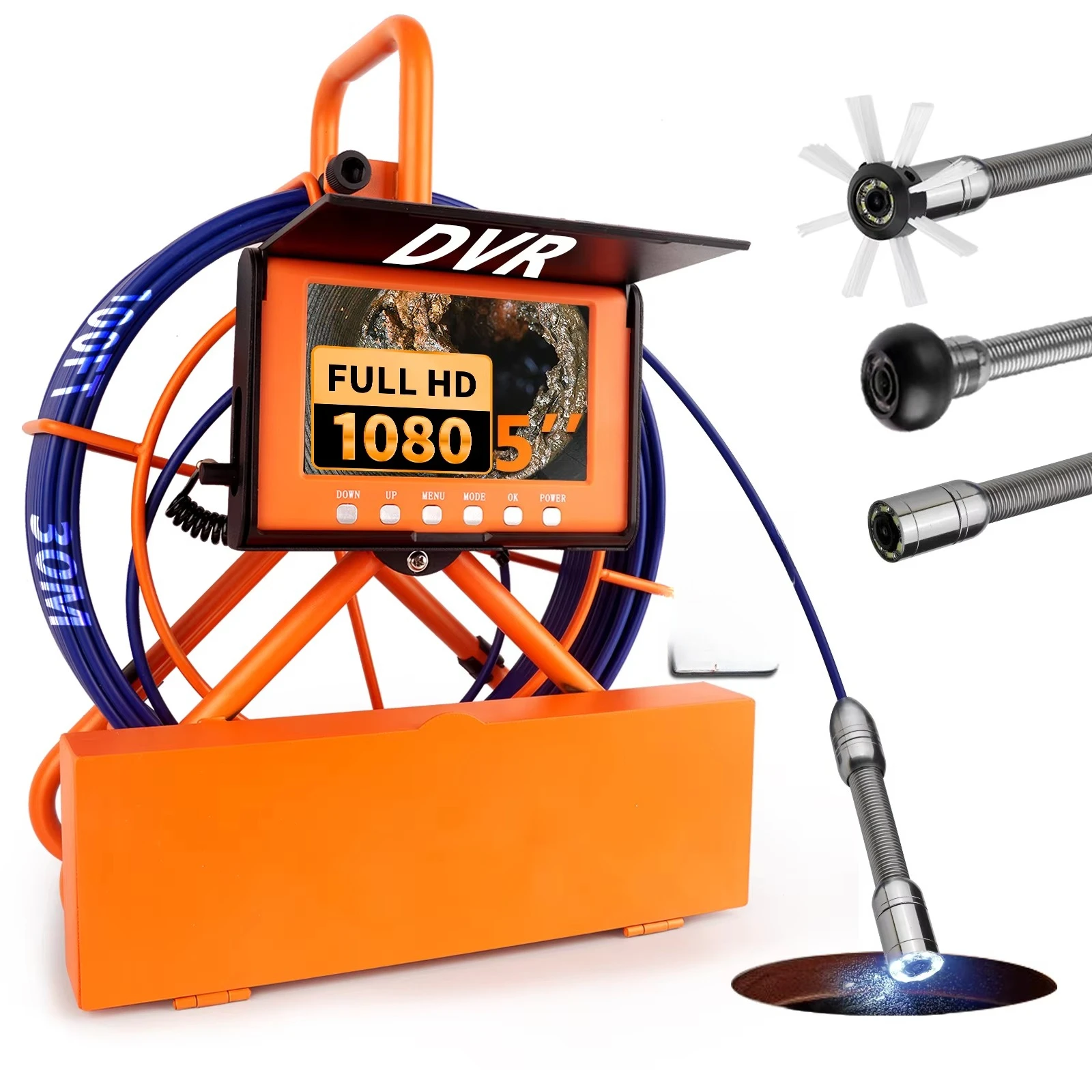 Sewer Camera 160FT/50M Pipe Inspection Borescope Endoscope IPS Screen 1080P High-Definition