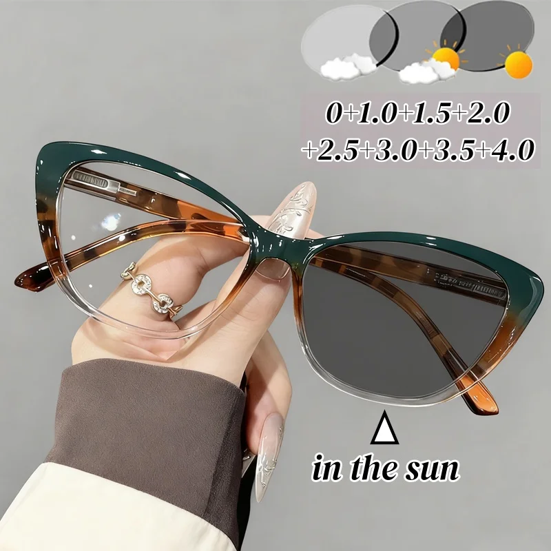 

Новые женские фотохромные очки для чтения «кошачий глаз», мужские сверхлегкие очки с защитой от синего луча, пресбиопии, модные очки для дальнего зрения