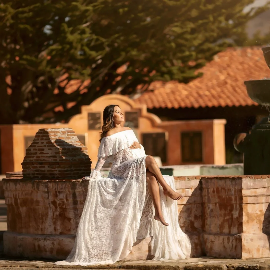 Slash Neck Summer Lace Maternity Photography Dress Long Train See Through Pregnancy Photo Shoot Dress No Lining