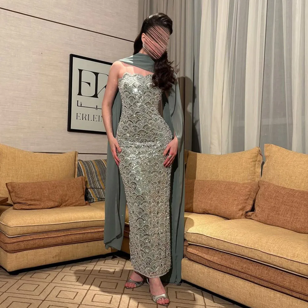 Elegante strapless zeemeermin avondjurk met parels voor dames 2025, luxe kralen, lange formele prom bruiloft jurk op maat