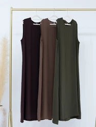 Muslim Abaya Sleeveless Vest Dress Women Underdress Solid Color Inner Underwear Long Dress Simple Ramadan Kaftan Arab Vestidos