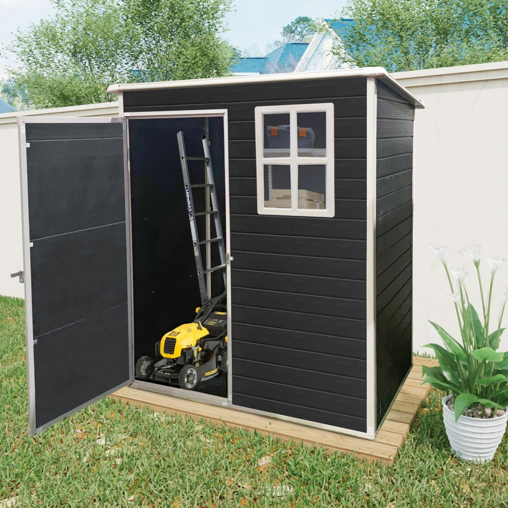

5 Ft X 3 Ft Outdoor Plastic Storage Shed with Floor,Black， Outdoor Storage Garden Shed Sheds